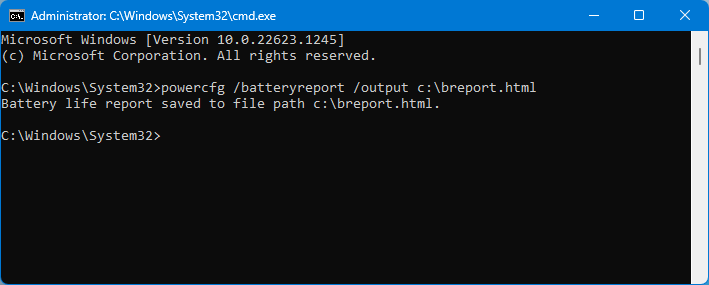 Battery report command in CMD