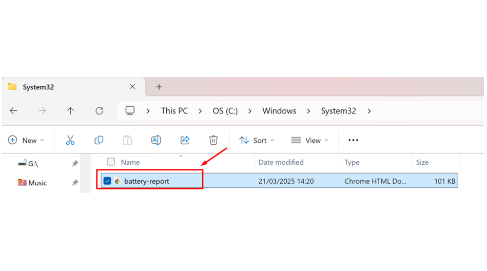 Open battery report from File Explorer